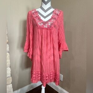 MARIA RETRO Coral Crochet Dress, EUC!